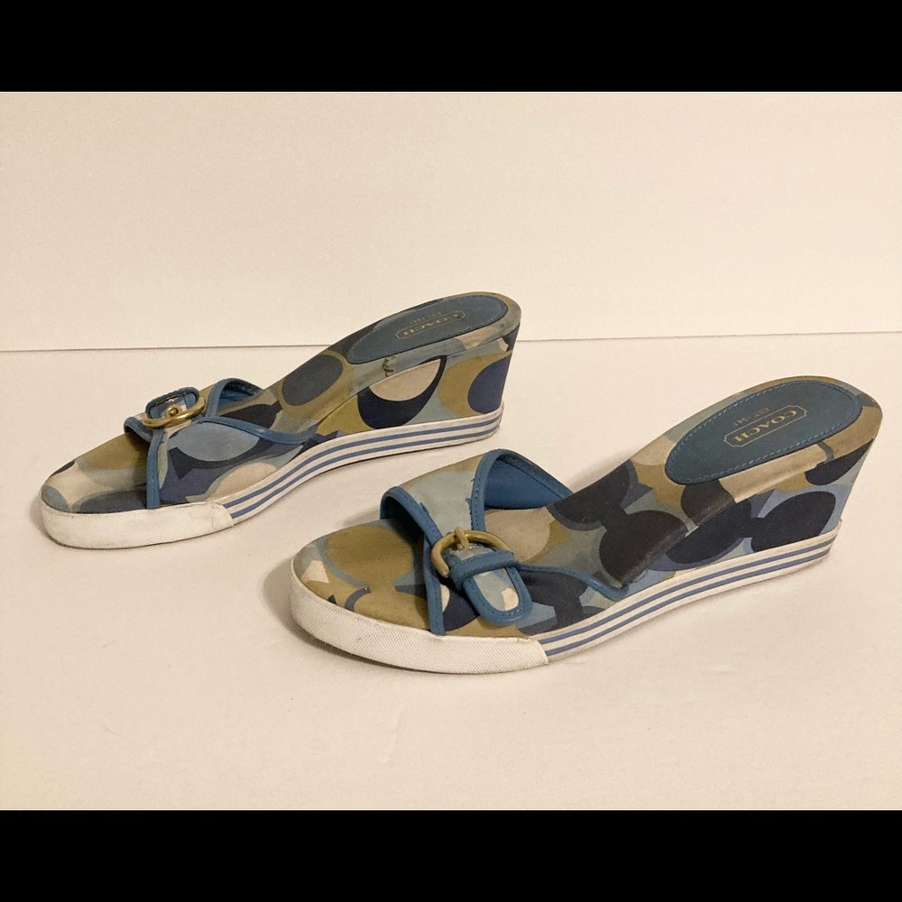 Coach Perry blue wedge sandals 8.5B coach heels